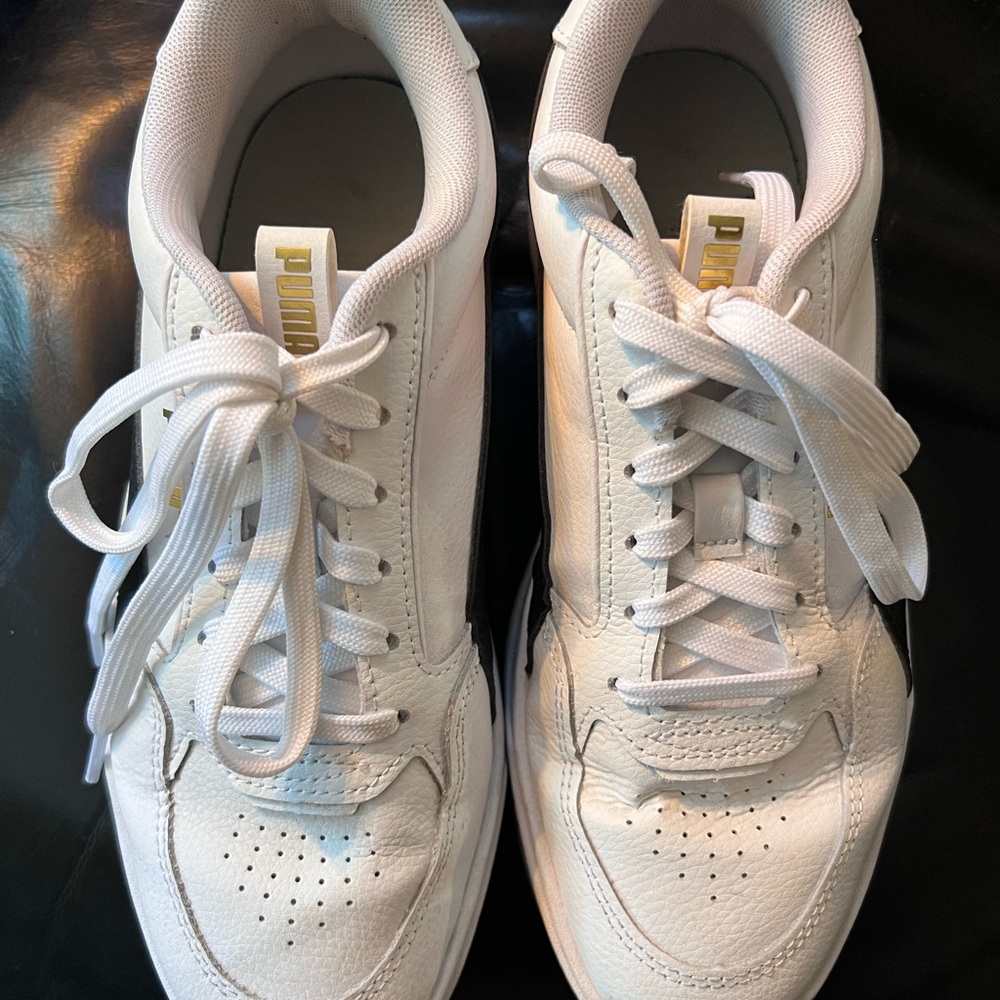 Puma Classic White and Black Platform Sneakers - Picture 2 of 6